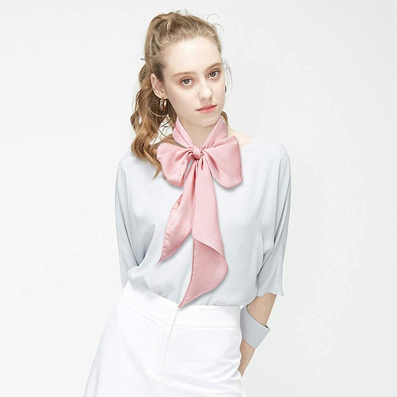 GERINLY Pink Neckerchief Plain Skinny Neck Scarf for 50s Costume Headband Long Narrow Purse Scarf Satin Accessory (Pink) - Image 4